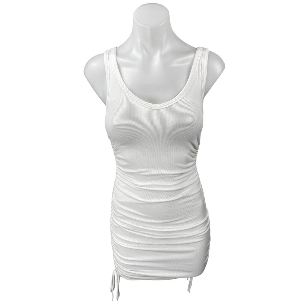 Princess Polly White Sleeveless Scoop Neck Side Ruched Mini Bodycon Dress Size 2